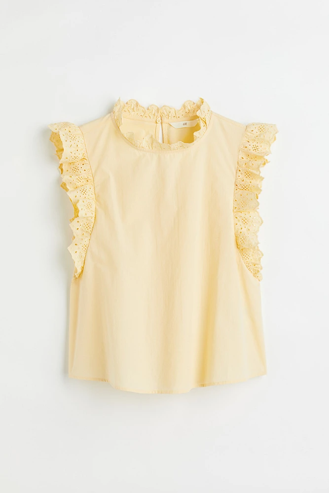 Ruffle-trimmed Blouse with Eyelet Embroidery