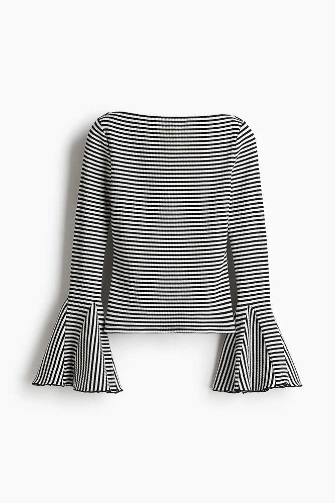 Trumpet-Sleeved Ribbed Top