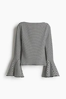 Trumpet-Sleeved Ribbed Top