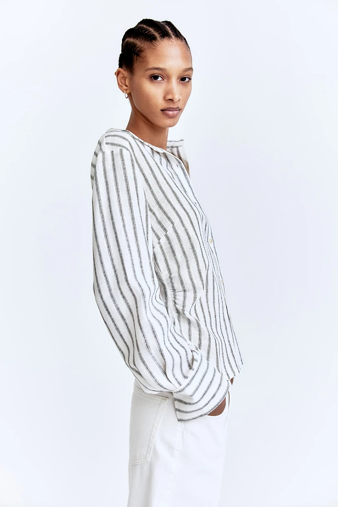 Gathered linen-blend shirt