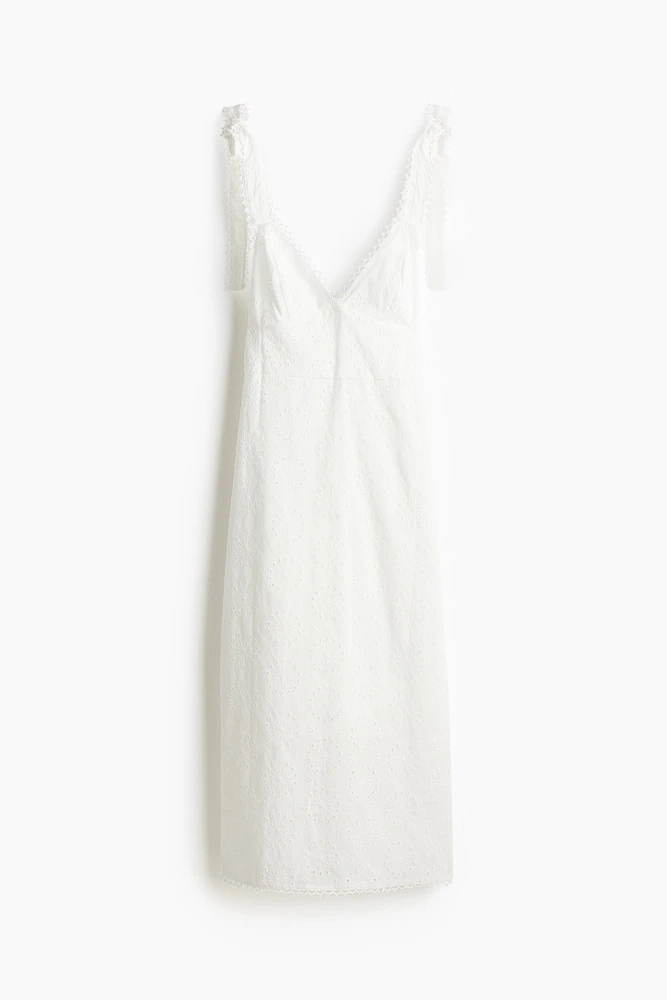 Eyelet-Embroidered Dress with Tie Shoulder Straps
