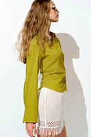 Gathered linen-blend shirt