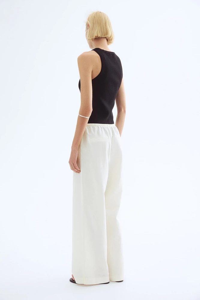 Straight linen-blend trousers