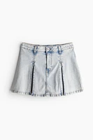 Pleated Denim Mini Skirt