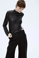 Sequined Mock Turtleneck Top