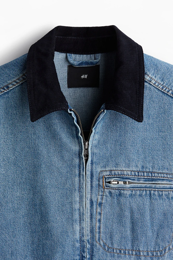 Veste Coupe Classique en denim avec col côtelé