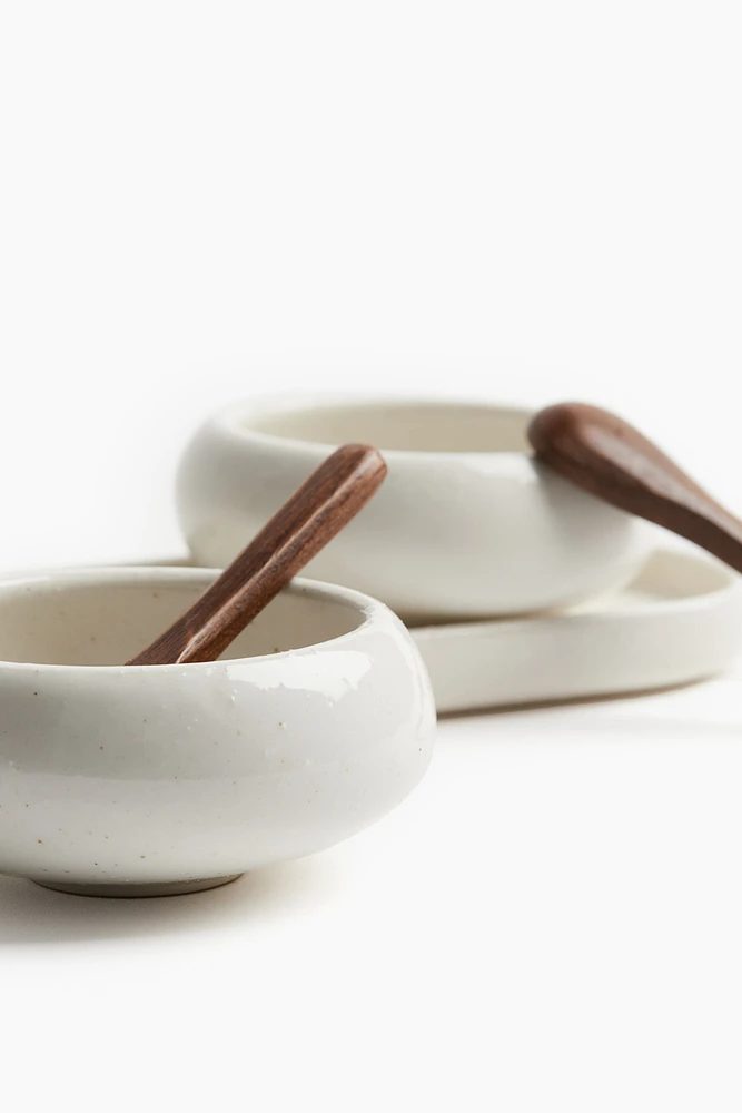 2-pack Stoneware Bowls with Spoons