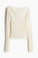 Rib-knit Boat-neck Top