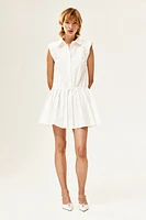 Shoulder-pad Dress with Pleated Skirt