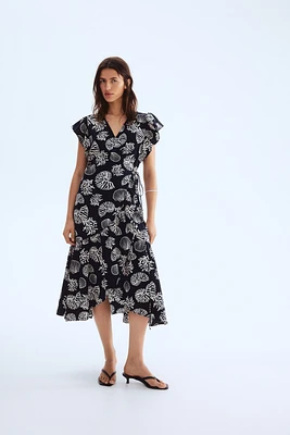 Patterned Wrap-Front Dress