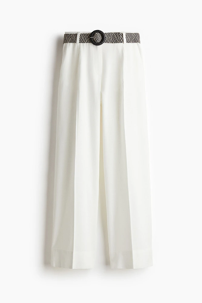 Pantalon en lin mélangé avec ceinture