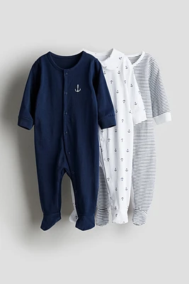 3-pack Cotton Pajama Jumpsuits