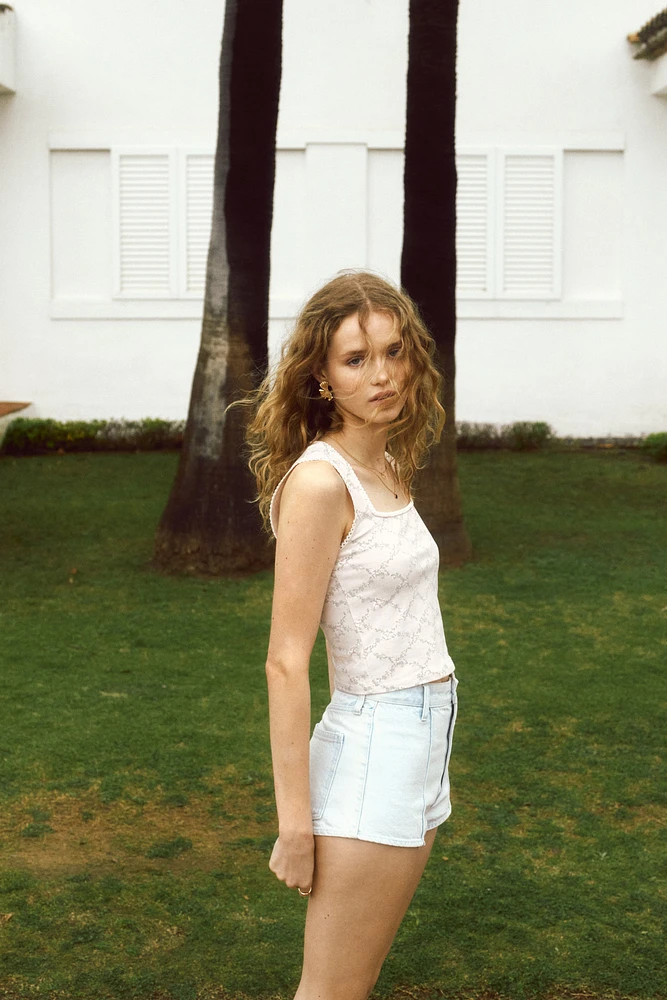 Picot-Trimmed Sleeveless Top