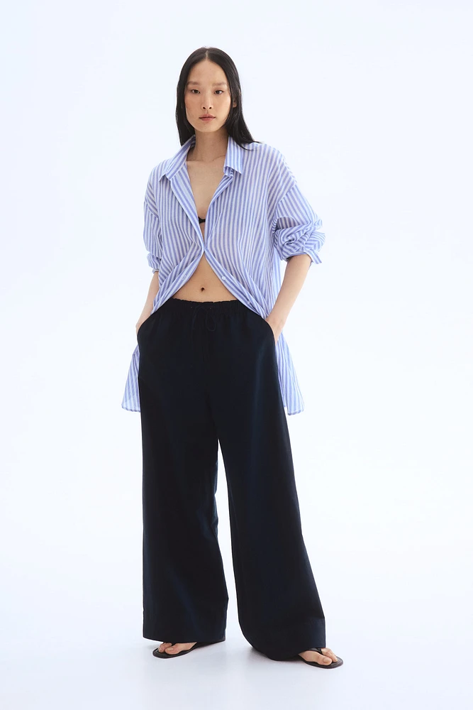 Wide-Leg Linen-Blend Pants
