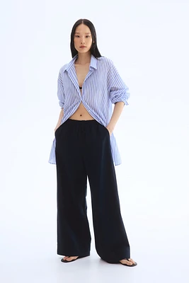 Wide-Leg Linen-Blend Pants