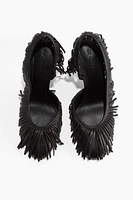 Leather Slingback Pumps with Fringe