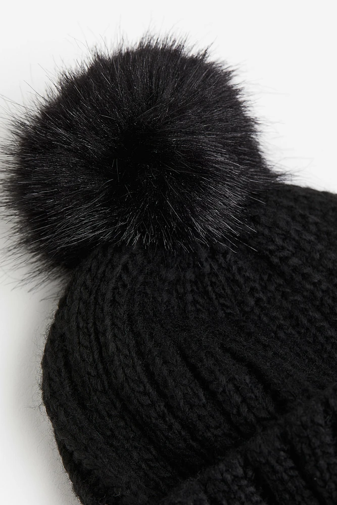 Rib-Knit Pompom Beanie