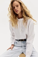 Ruffle-trimmed Oxford Blouse