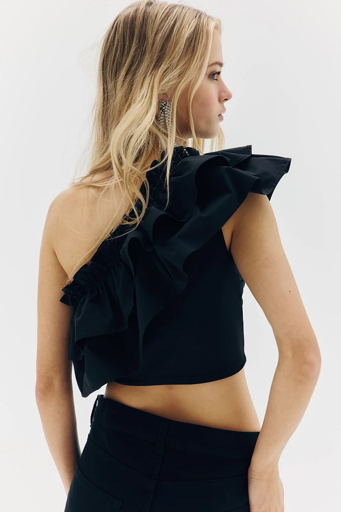 Ruffle-Trimmed One-Shoulder Top