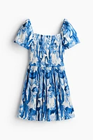 Smocked-Bodice Crinkled Dress