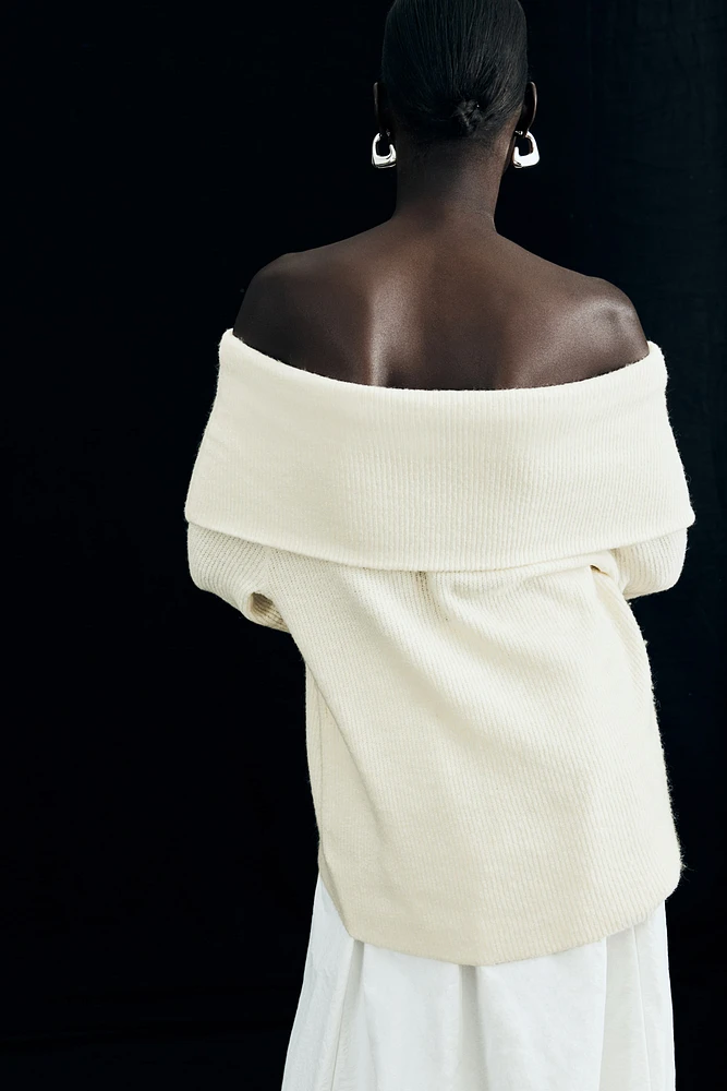 Rib-knit Off-the-shoulder Sweater