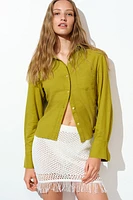 Gathered linen-blend shirt