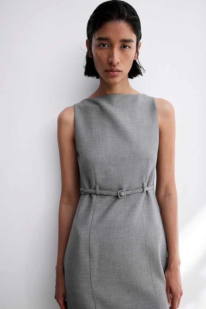 Belted Boat-Neck Dress