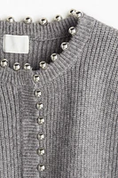 Bead-Embellished Rib-Knit Cardigan
