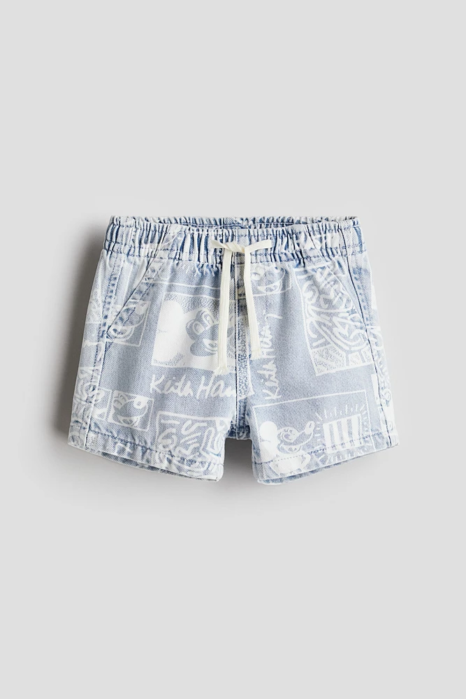 Patterned Denim Shorts