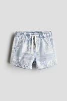 Patterned Denim Shorts