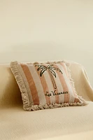 Housse de coussin frangée en lin mélangé