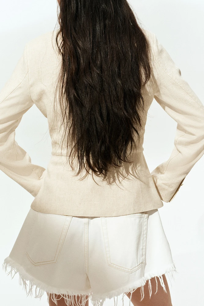 Linen-Blend Peplum Jacket
