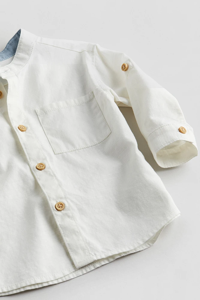 Band-collar Cotton Shirt