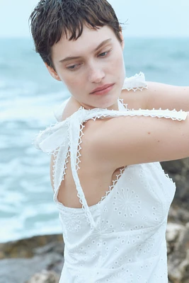 Eyelet-Embroidered Dress with Tie Shoulder Straps