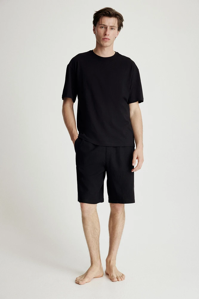 Linen-Blend Pajama T-Shirt and Shorts