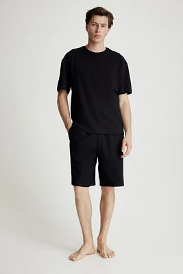 Linen-Blend Pajama T-Shirt and Shorts