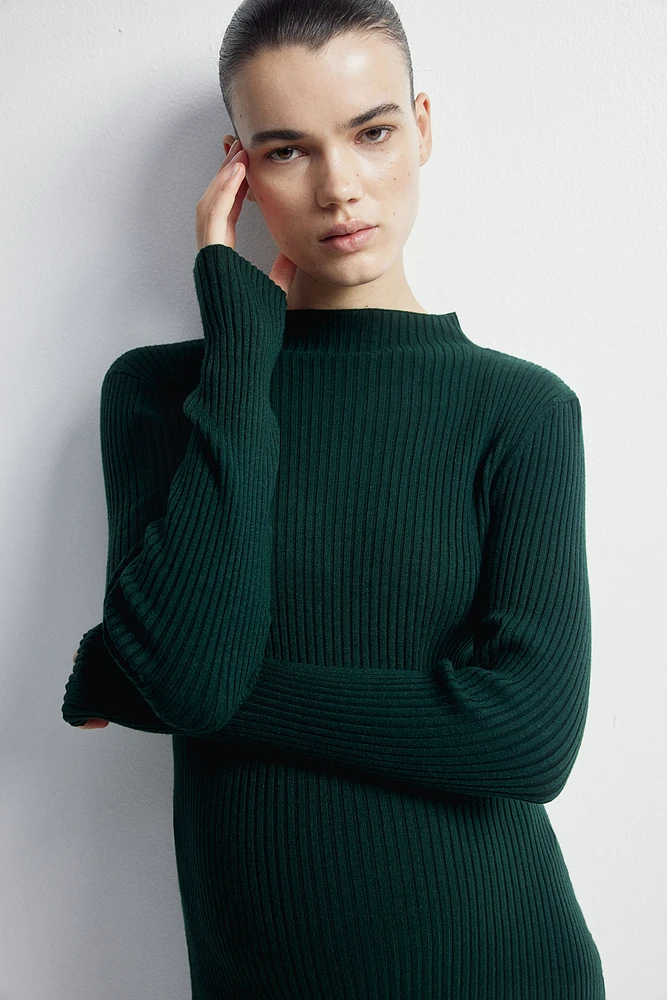 MAMA Rib-Knit Mock Turtleneck Dress