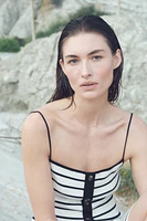 Button-Front Rib-Knit Dress
