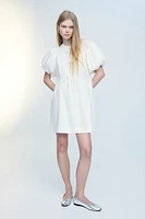 Linen-blend Puff-sleeved Dress