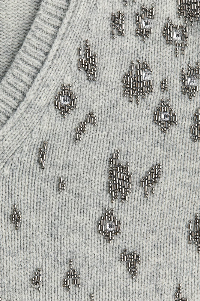 Bead-Embellished Wool Sweater