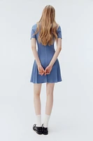 Rib-Knit Dress with Flared Skirt