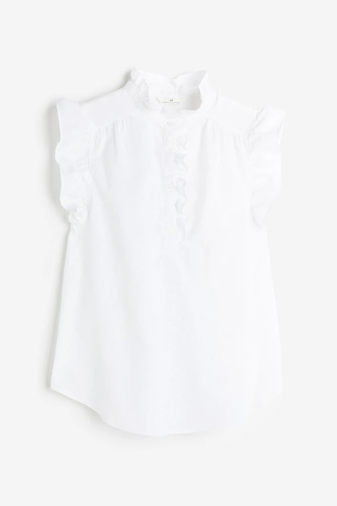 Ruffle-trimmed Linen-blend Blouse