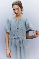 Puff-sleeved Denim Dress