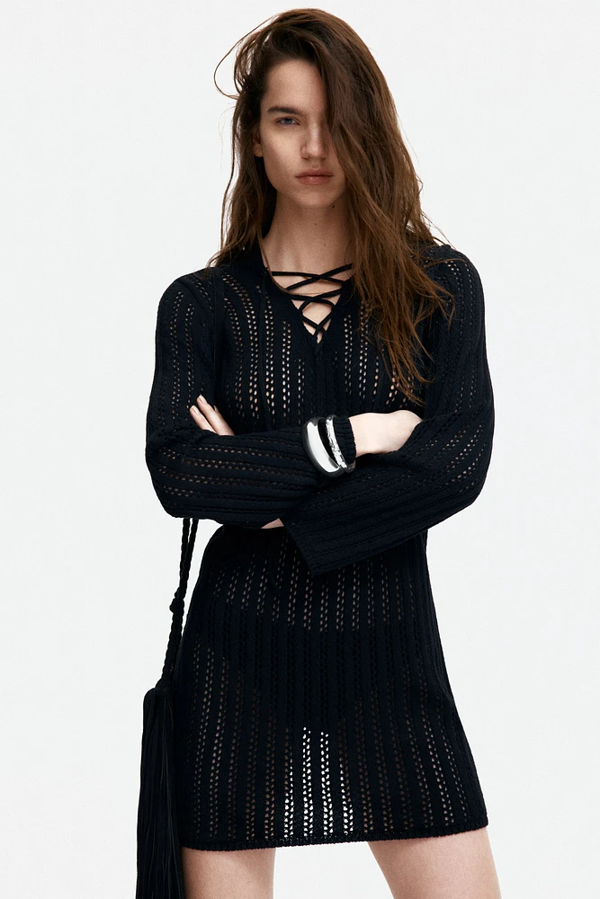 Lacing-Detail Hooded Dress