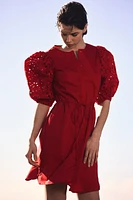 Dress with Eyelet-Embroidered Sleeves