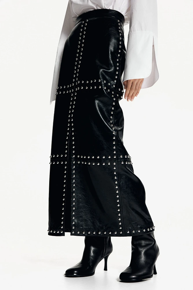 Stud-Embellished Coated Skirt