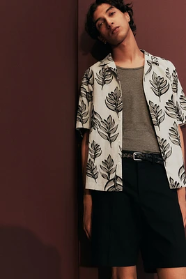 Chemise classique en lin mélangé avec col cubain