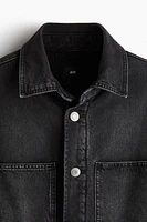 Regular Fit Teddy-Fleece-Lined Denim Overshirt