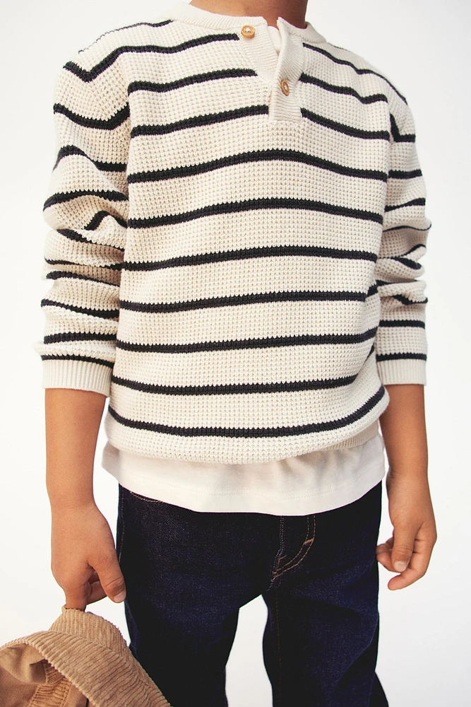 Waffle-knit Henley Sweater