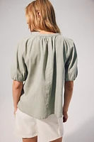 Linen-blend Blouse with Tie Neckline